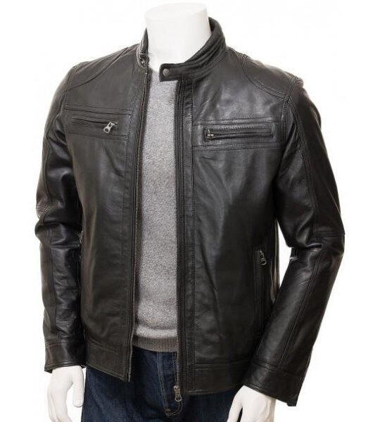 Café Racer Black Leather Jacket | Black Biker Leather Jacket