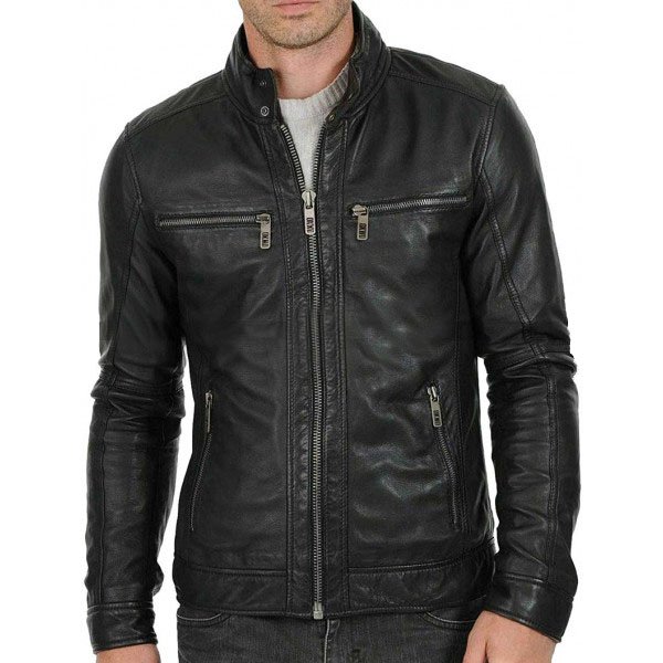 Cafe Racer Slim Fit Leather Jacket for Men