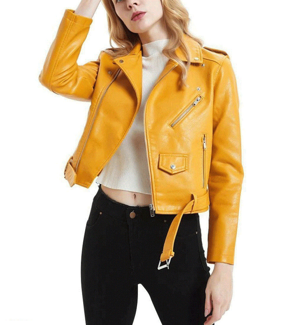 Yellow Leather Jacket Women | Biker Yellow Leather Jacket