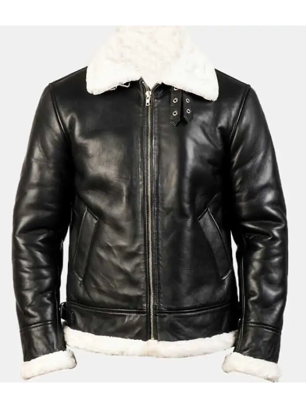 B3 Black & White Leather Bomber Jacket - Leathers Jackets UK