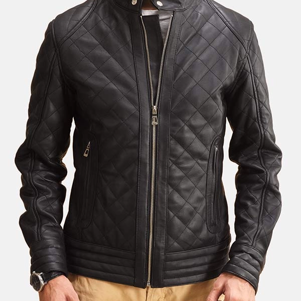 Black Leather Mens Quilted Jacket Leathers Jackets Uk 