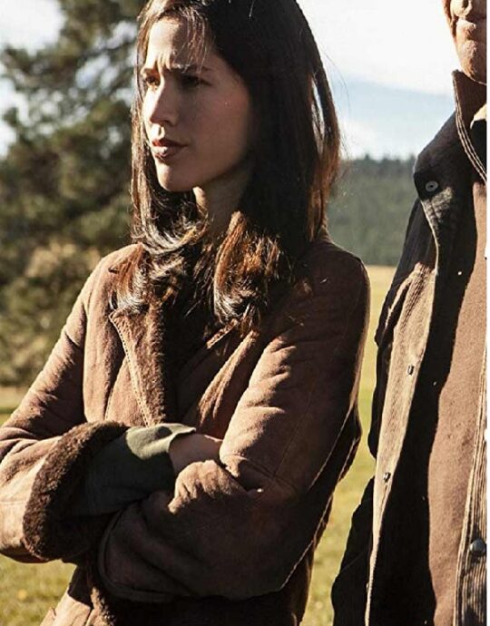 Monica-Dutton-Yellowstone-Brown-Shearling-Coat